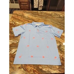 obnoxious golf polo shirt all over print preformance flamingos blue